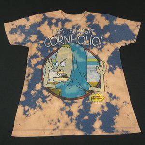 BEAVIS & BUTTHEAD I'M THE GREAT CORNHOLIO BLUE REVERSE TIE-DYE SMALL SHIRT H1976